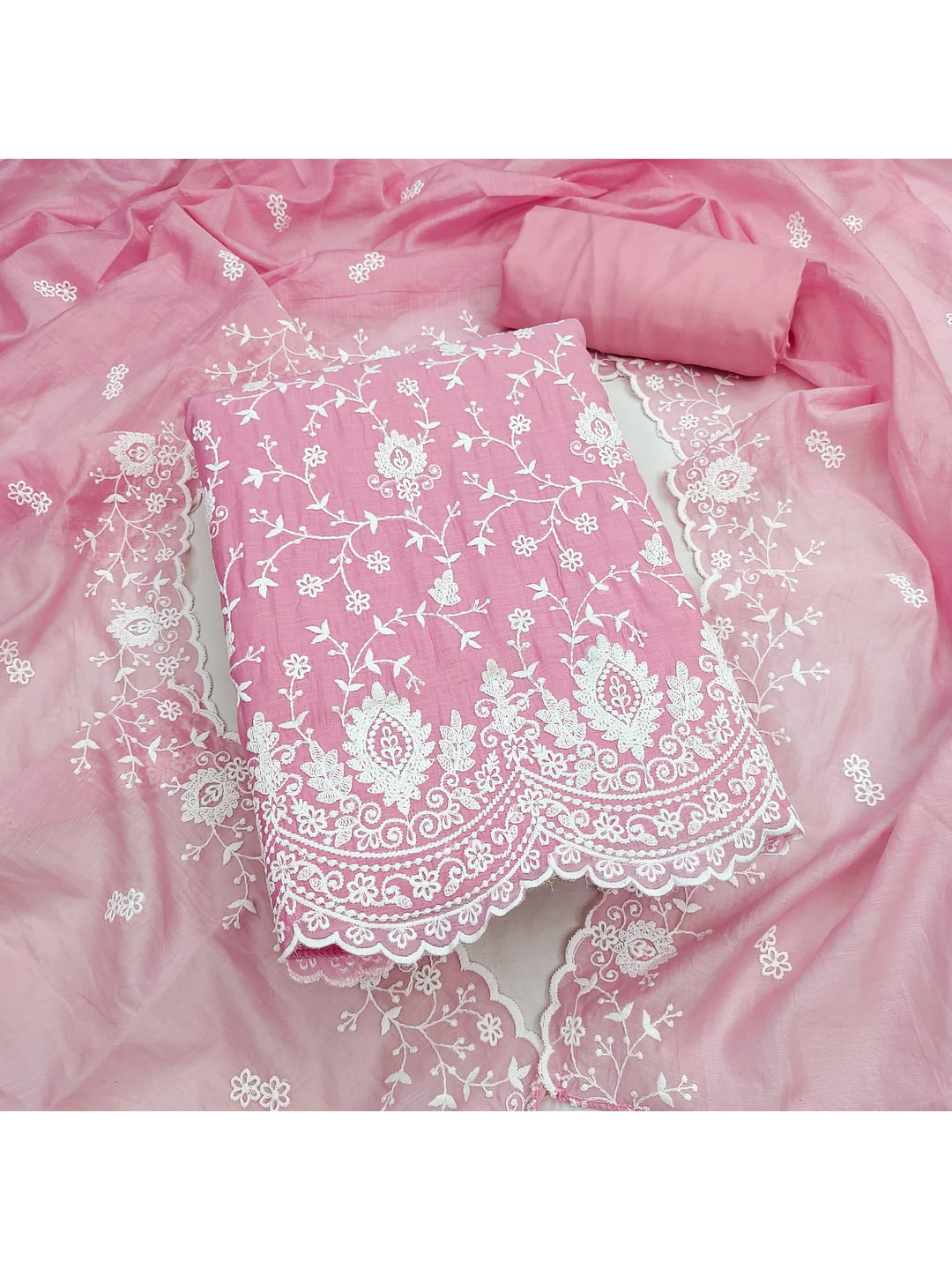 Peachmode Pink Chanderi Dress Material with Floral Embroidery - Image 4