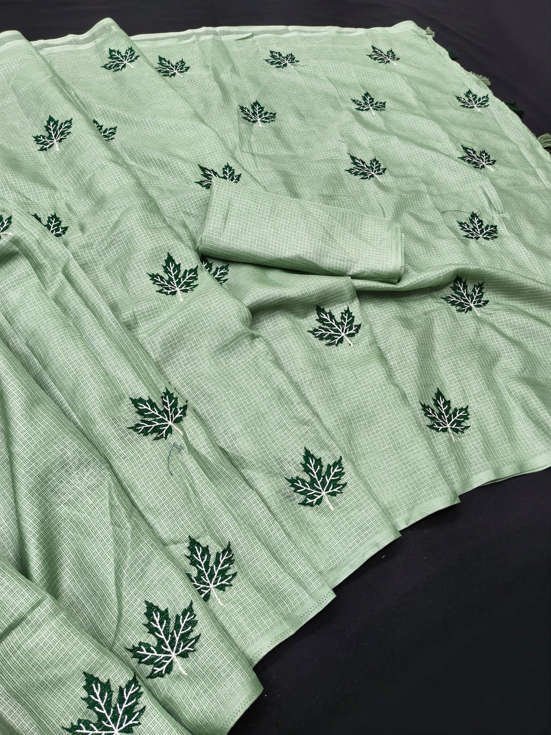 Peachmode Pista Kota Doria Embroidered Saree - Image 2