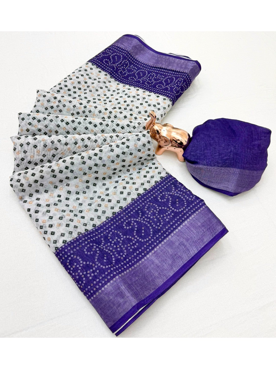 Peachmode White Lavender Soft Linen Saree - Lisa Linen - Image 6