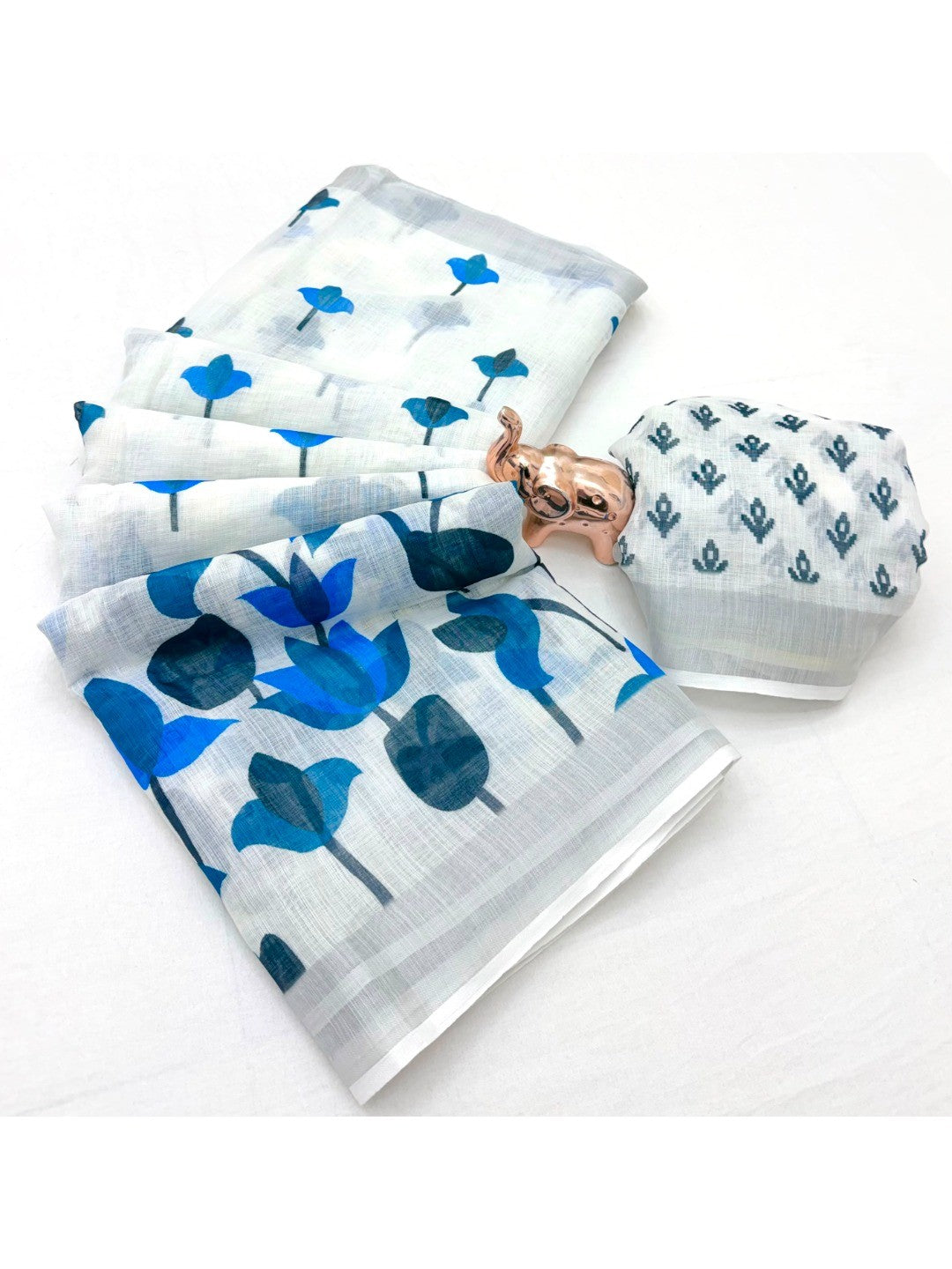 Peachmode White Blue Soft Linen Saree - Lisa Linen - Image 5