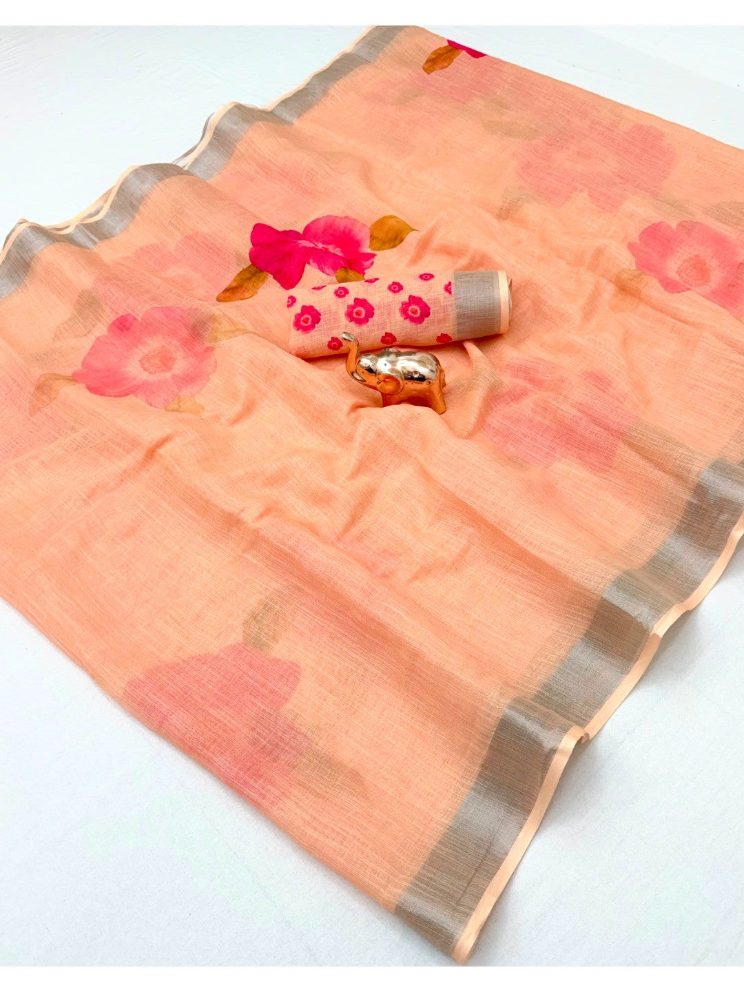 Peachmode Peach Soft Linen Saree - Lisa Linen - Image 2