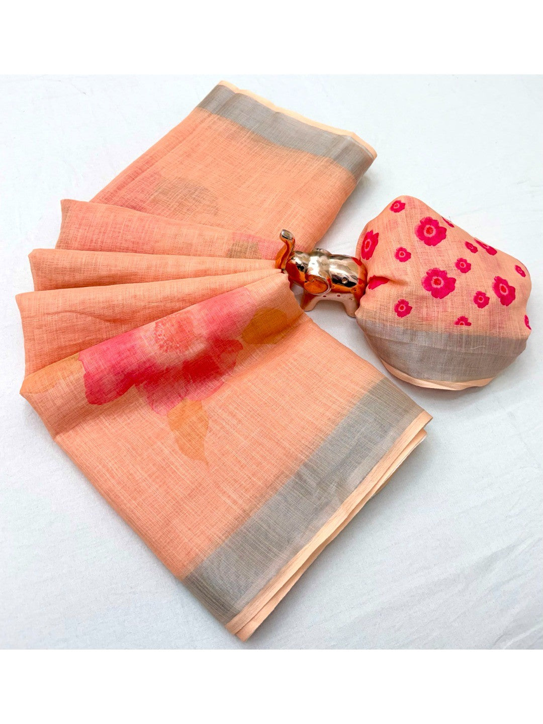 Peachmode Peach Soft Linen Saree - Lisa Linen - Image 4