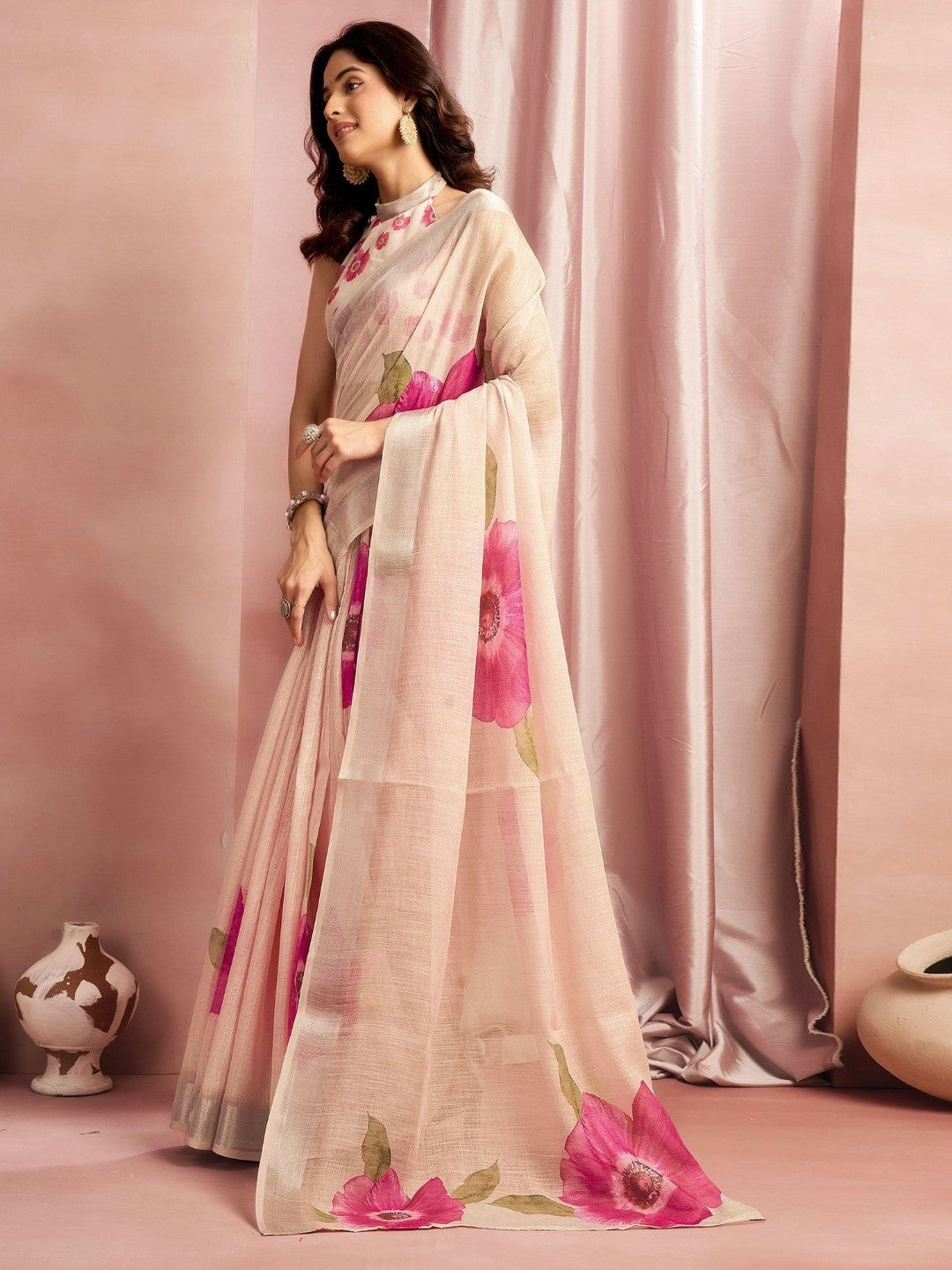 Peachmode Peach Soft Linen Saree - Lisa Linen - Image 6