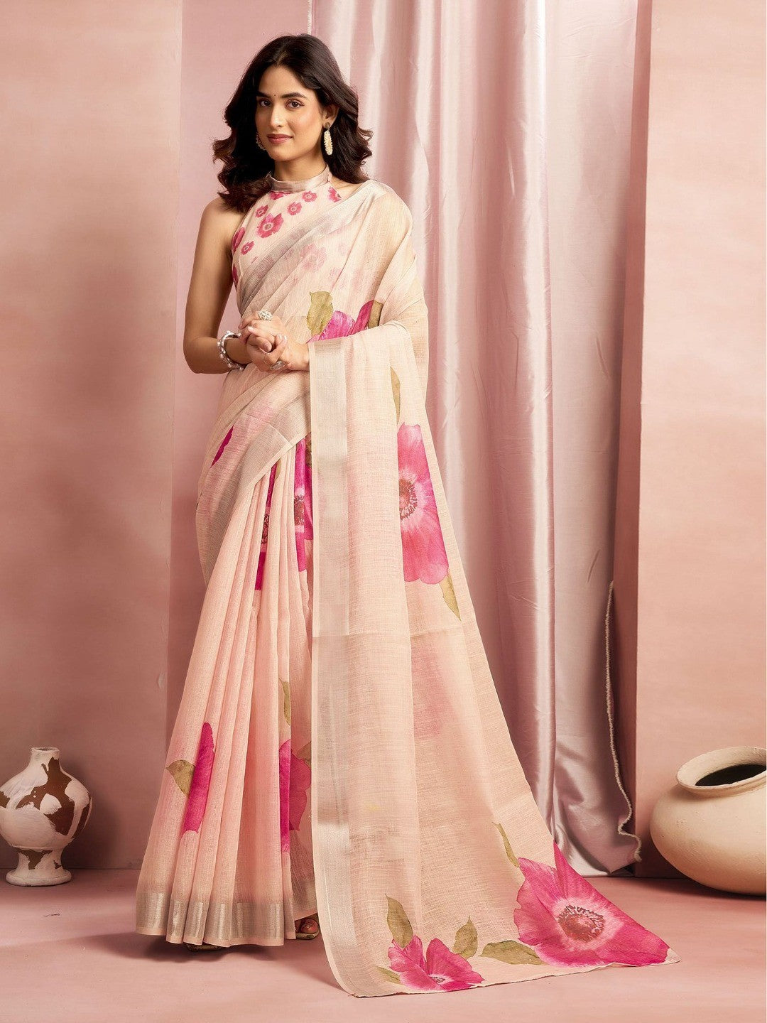 Peachmode Peach Soft Linen Saree - Lisa Linen - Image 7