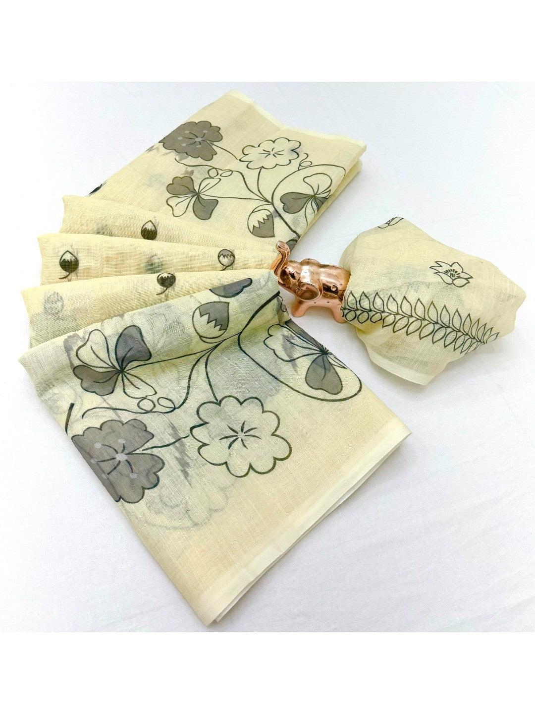 Peachmode Cream Soft Linen Saree - Lisa Linen - Image 4