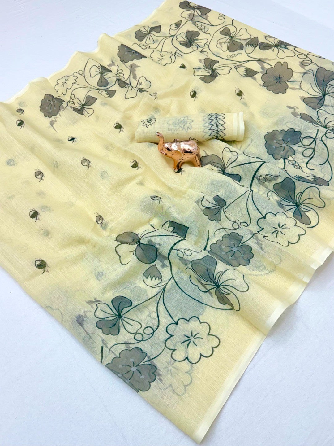 Peachmode Cream Soft Linen Saree - Lisa Linen - Image 4