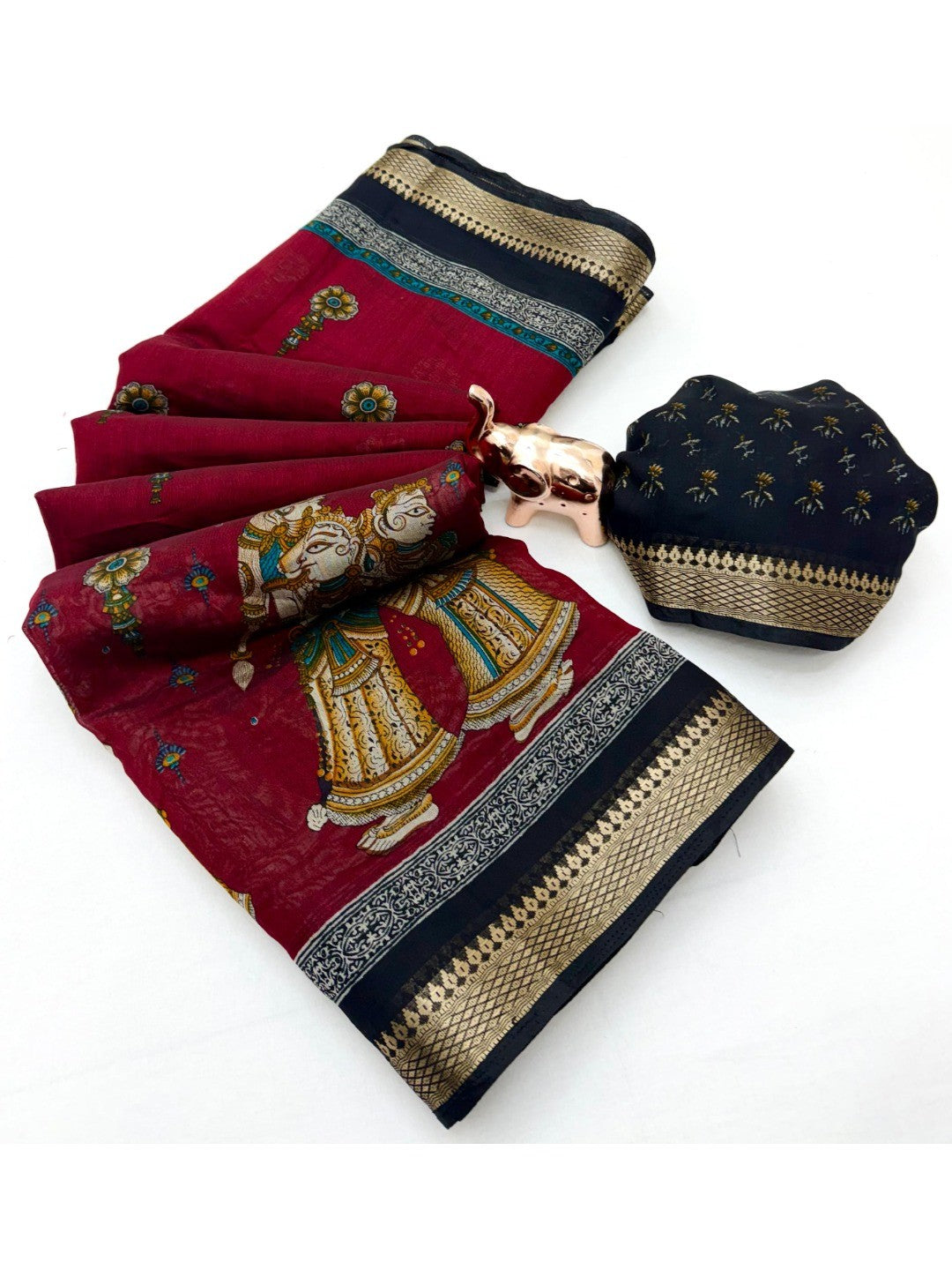 Peachmode Red Mangalagiri Silk Saree - Design E - Image 4