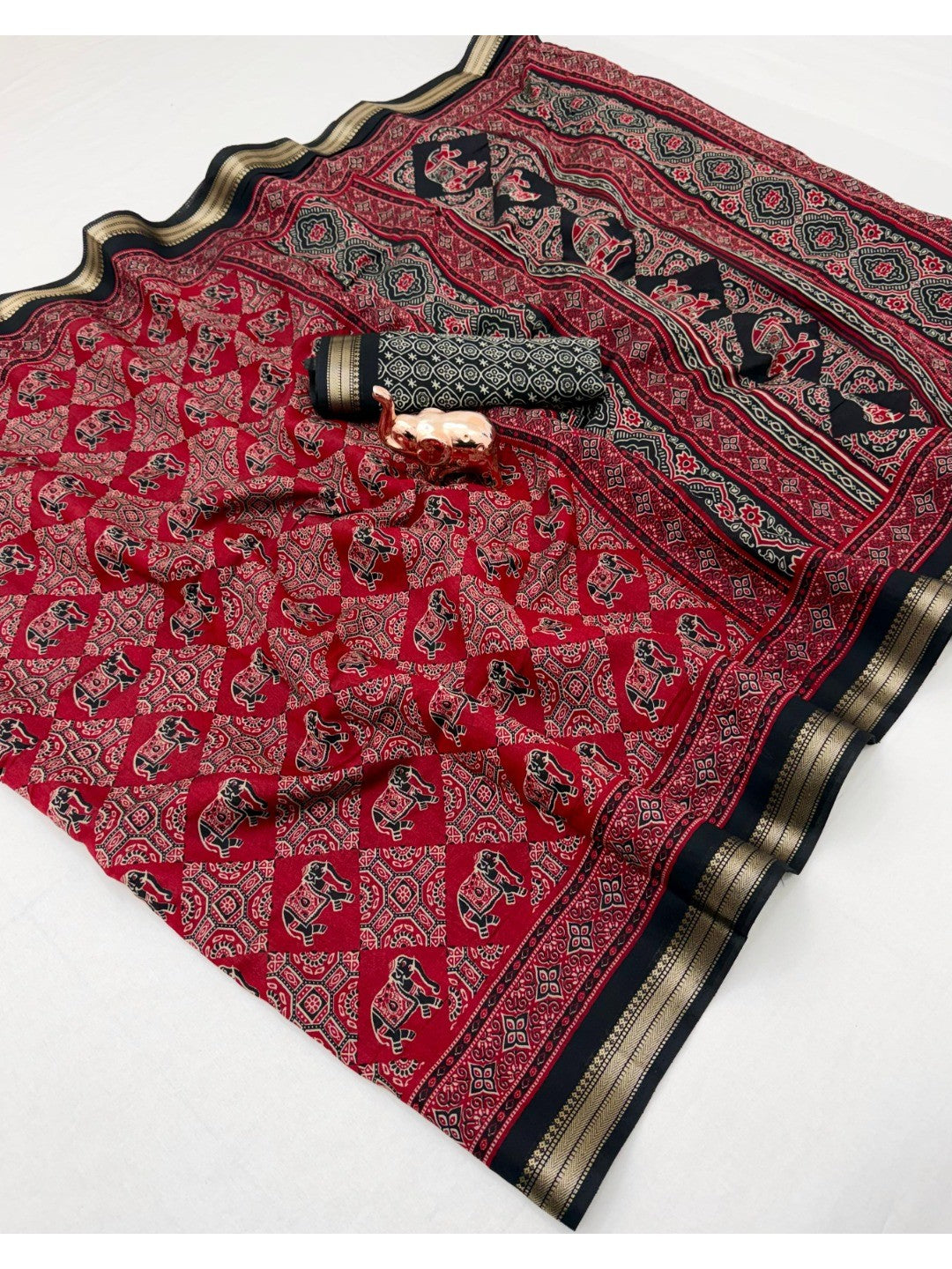 Peachmode Red Mangalagiri Silk Saree - Design D - Image 2