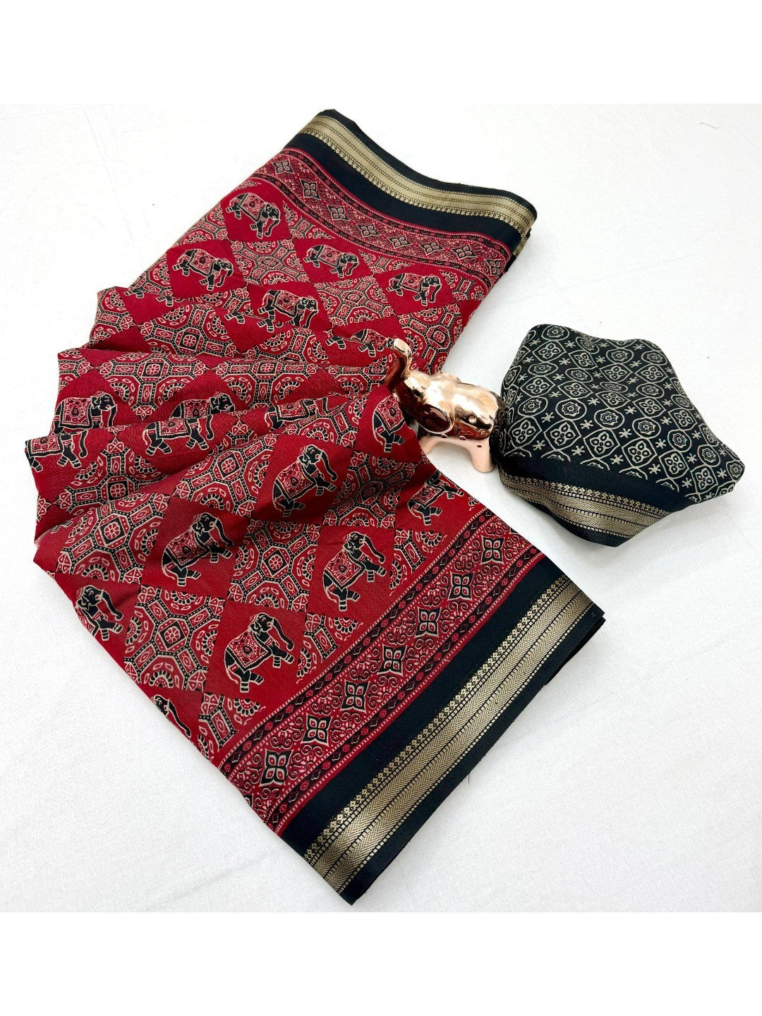 Peachmode Red Mangalagiri Silk Saree - Design D - Image 4