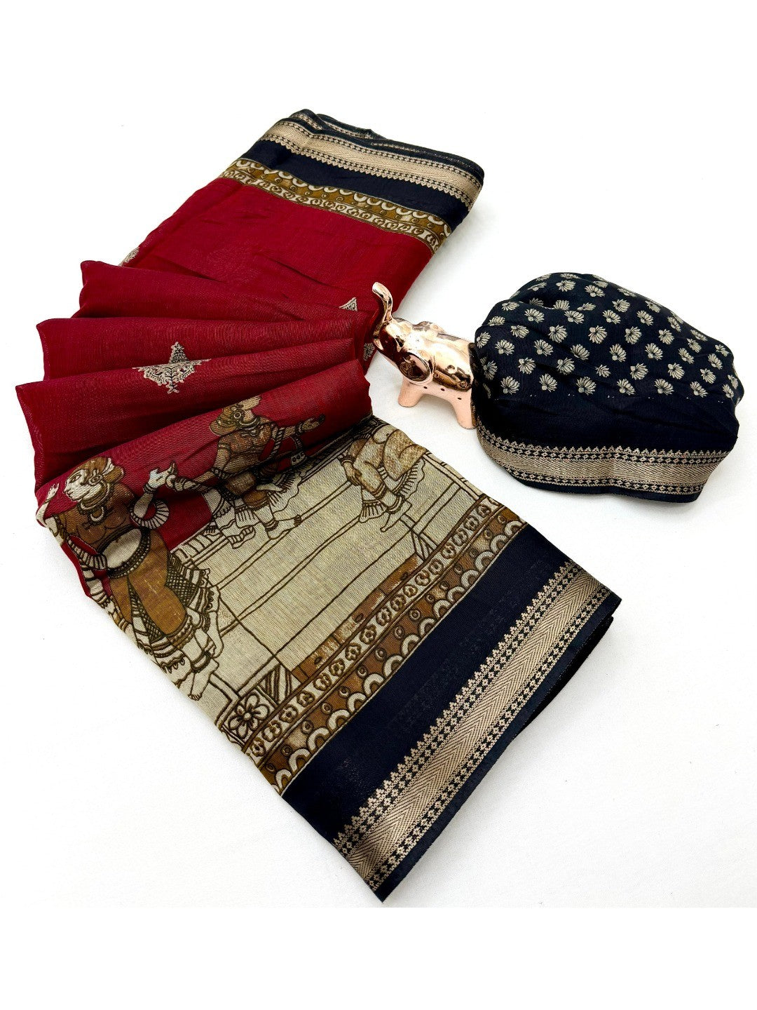 Peachmode Red Mangalagiri Silk Saree - Design C - Image 4
