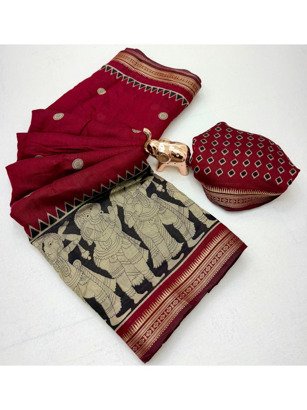 Peachmode Red Mangalagiri Silk Saree - Design B - Image 3