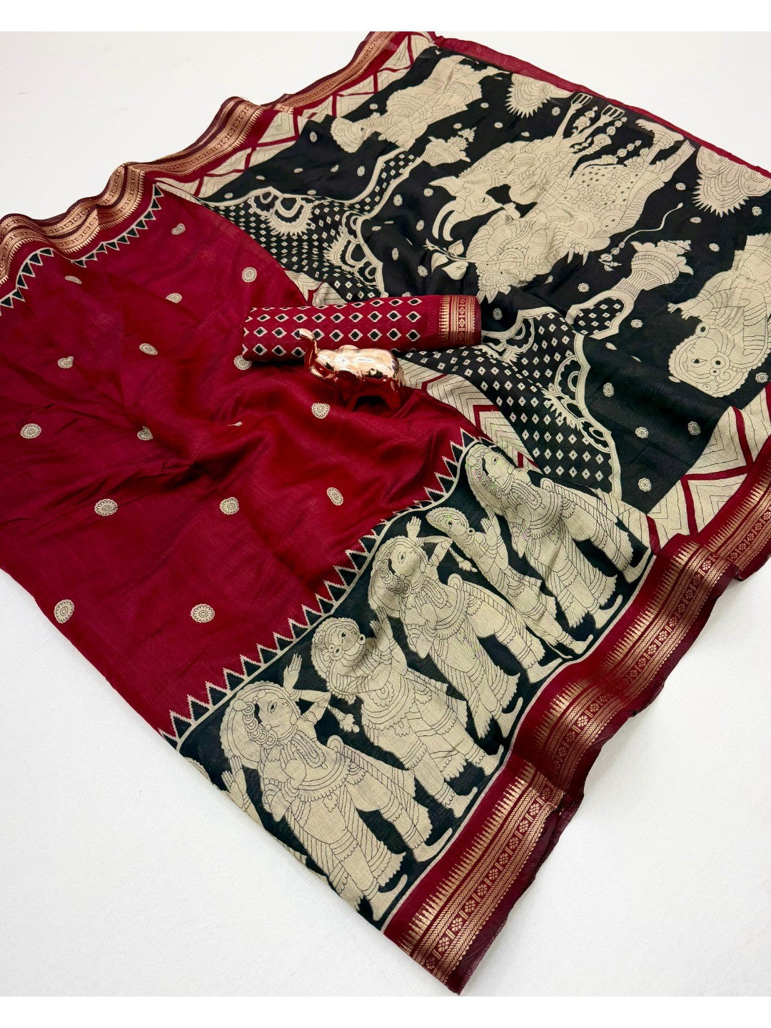 Peachmode Red Mangalagiri Silk Saree - Design B - Image 4