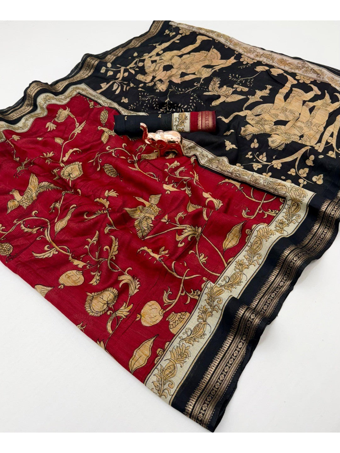 Peachmode Red Mangalagiri Silk Saree - Design A - Image 2