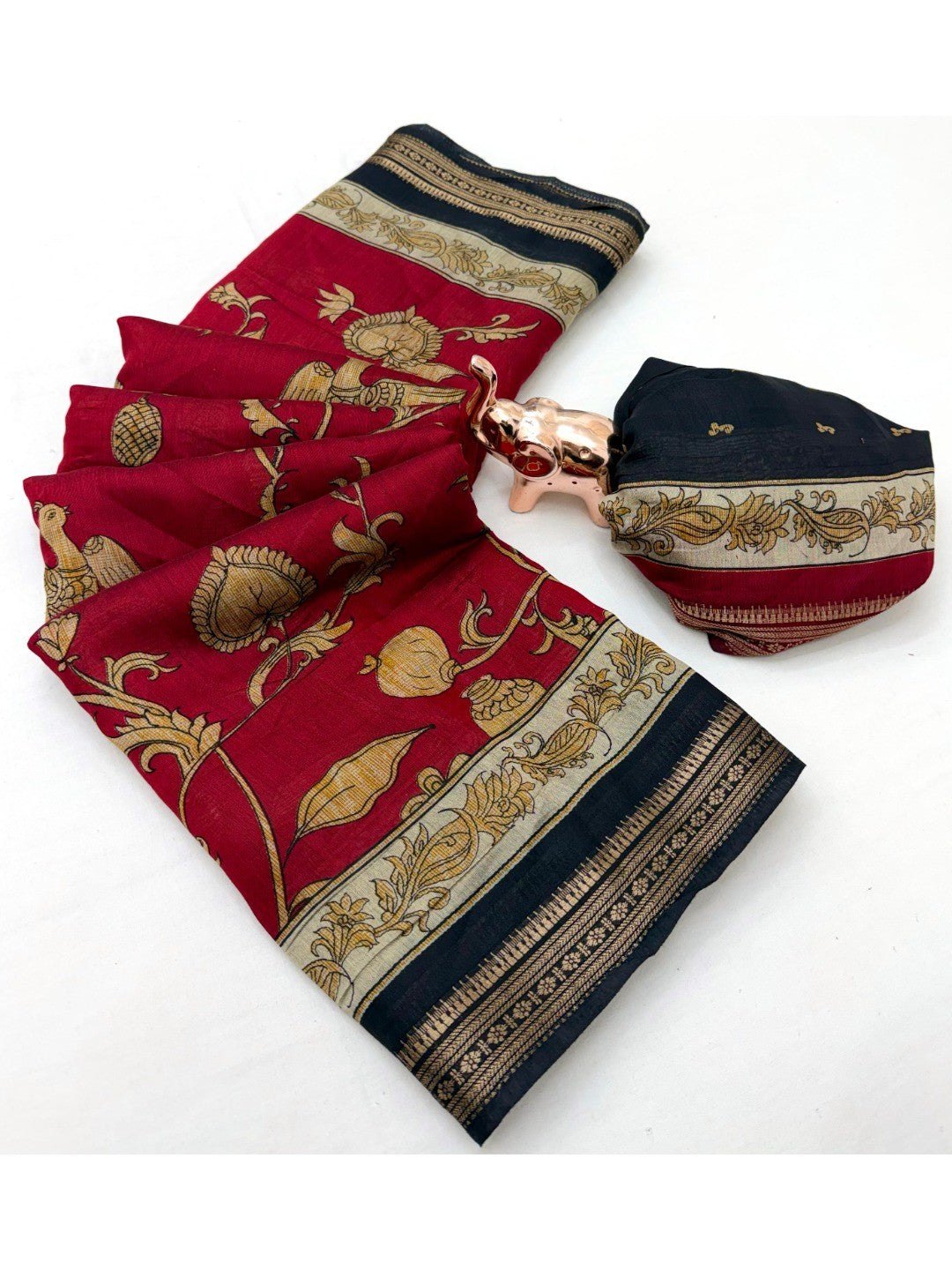 Peachmode Red Mangalagiri Silk Saree - Design A - Image 4