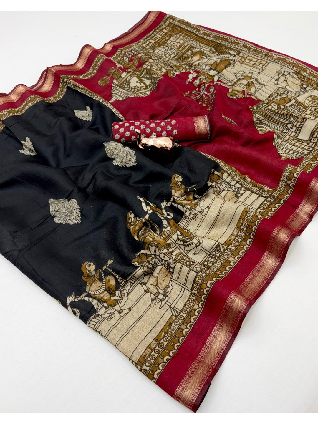 Peachmode Black Mangalagiri Silk Saree - Design C - Image 2