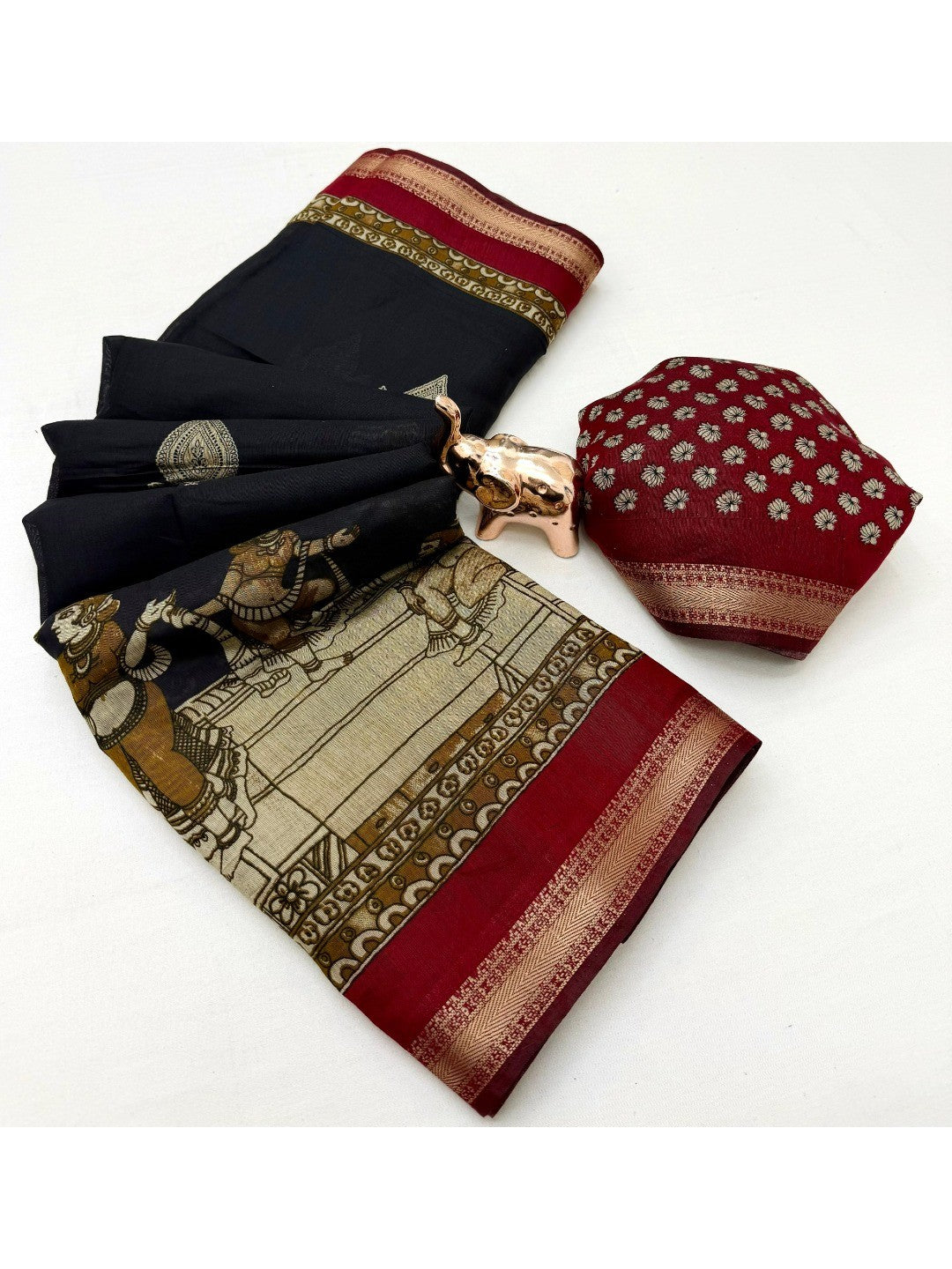 Peachmode Black Mangalagiri Silk Saree - Design C - Image 4