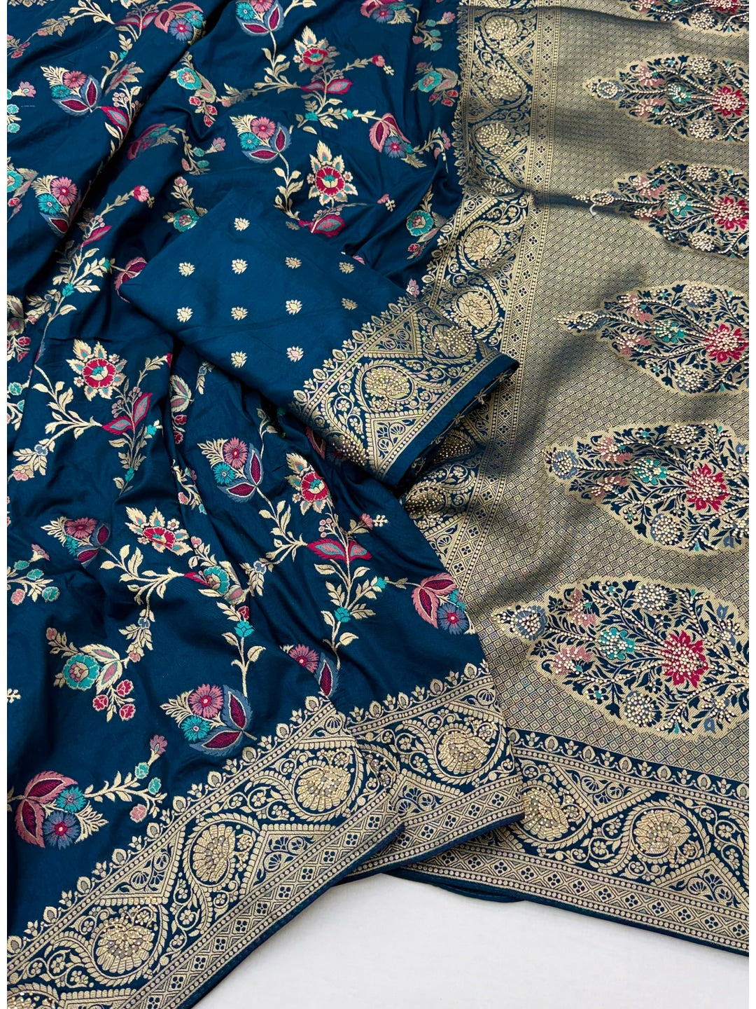 Peachmode Blue Soft Dola Silk Zari Work Saree - Image 2