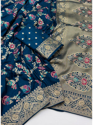 Peachmode Blue Soft Dola Silk Zari Work Saree - Image 2