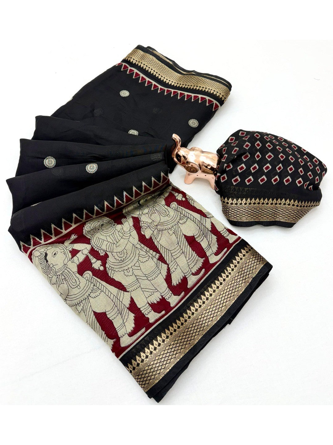 Peachmode Black Mangalagiri Silk Saree - Design B - Image 4