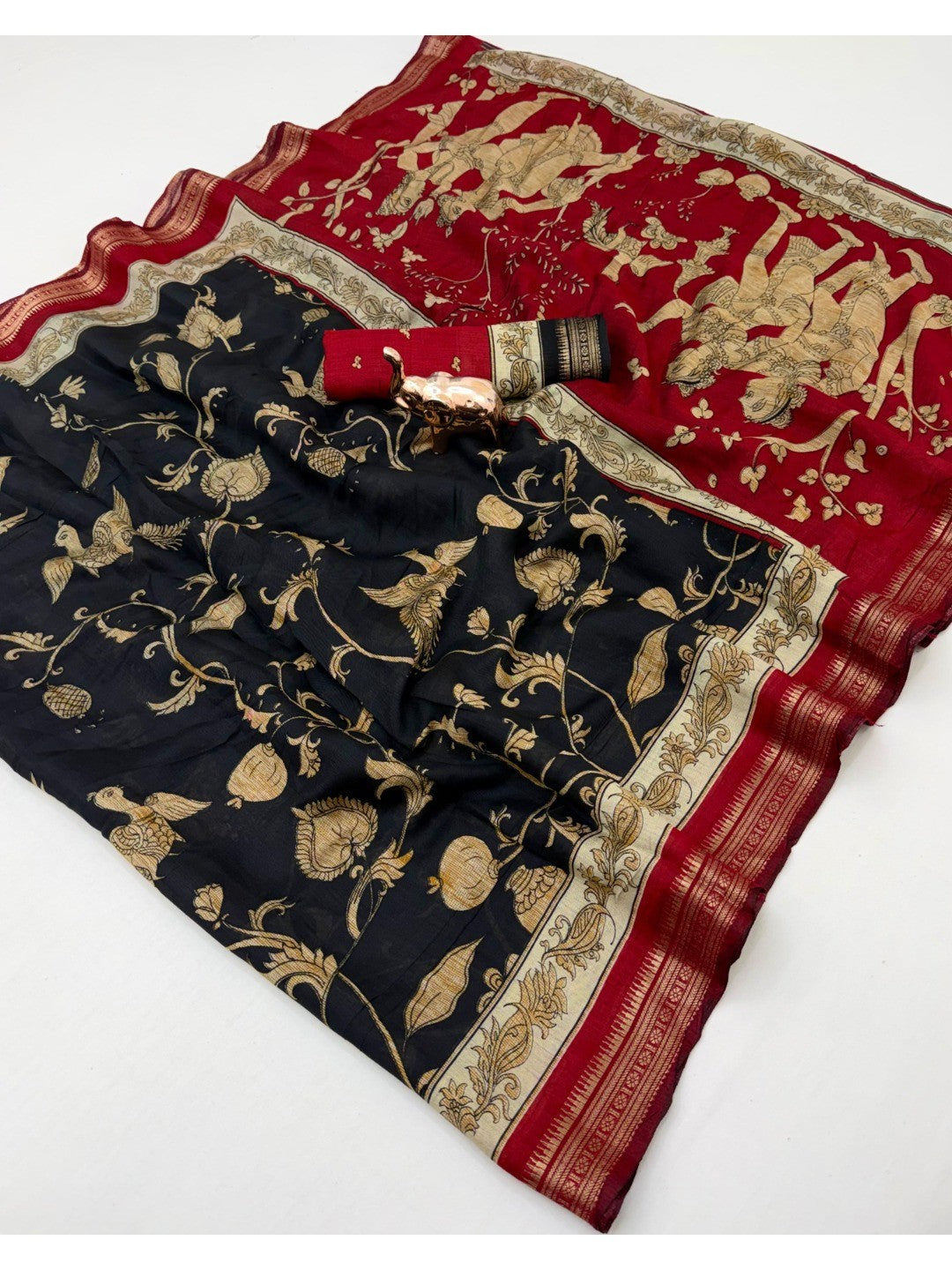 Peachmode Black Mangalagiri Silk Saree - Design A - Image 2