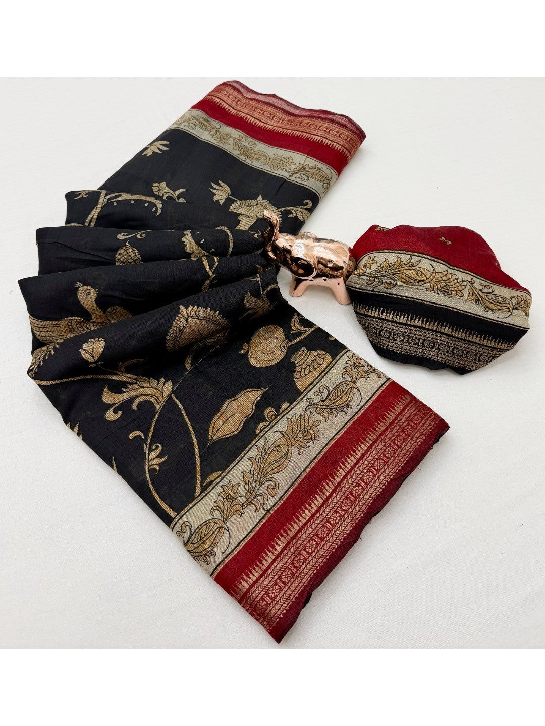 Peachmode Black Mangalagiri Silk Saree - Design A - Image 4