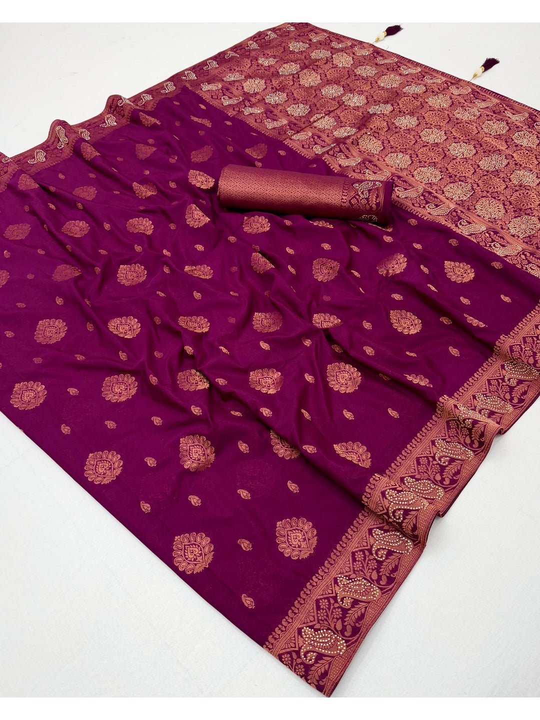 Peachmode Purple Soft Dola Silk Zari Work Saree - Image 3