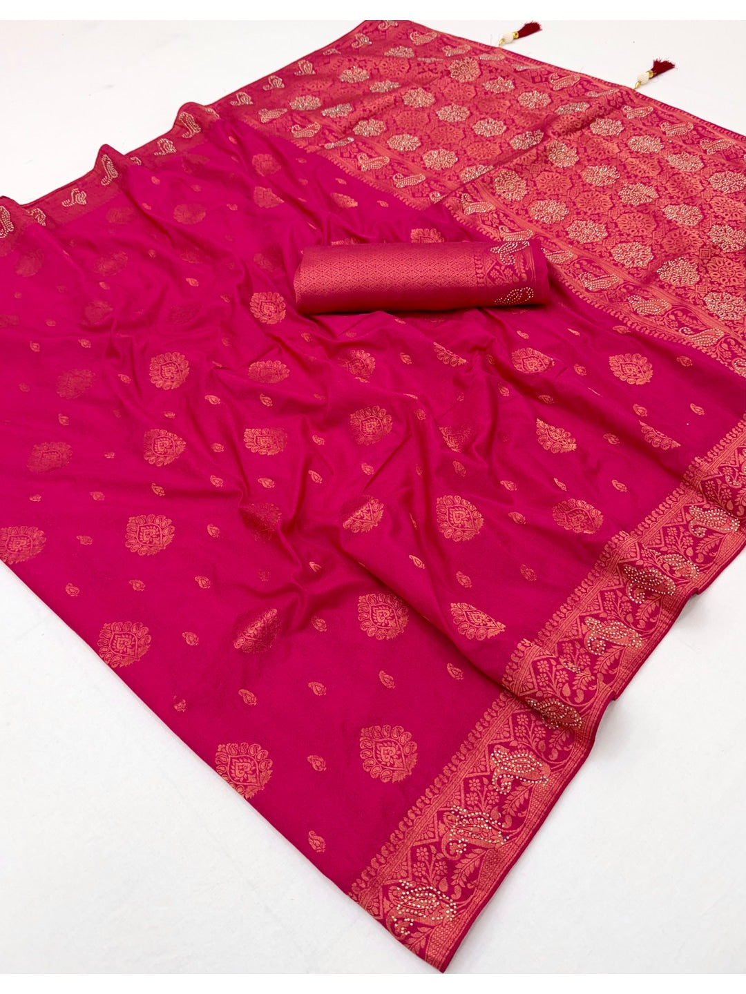 Peachmode Pink Soft Dola Silk Zari Work Saree - Image 3