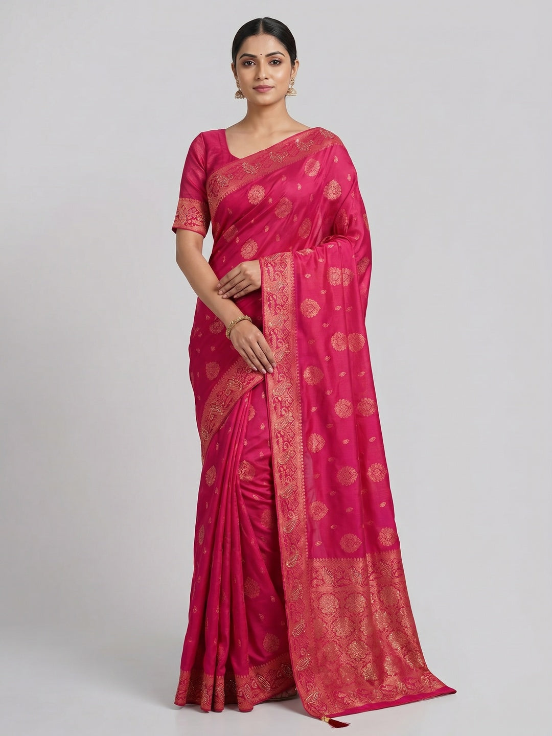 Peachmode Pink Soft Dola Silk Zari Work Saree - Image 1