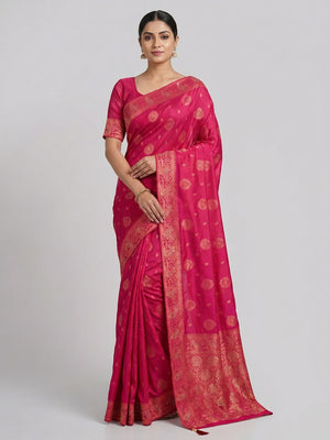 Peachmode Pink Soft Dola Silk Zari Work Saree - Image 1