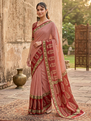 Peachmode Rust Soft Linen Saree - Lisa Linen - Image 1