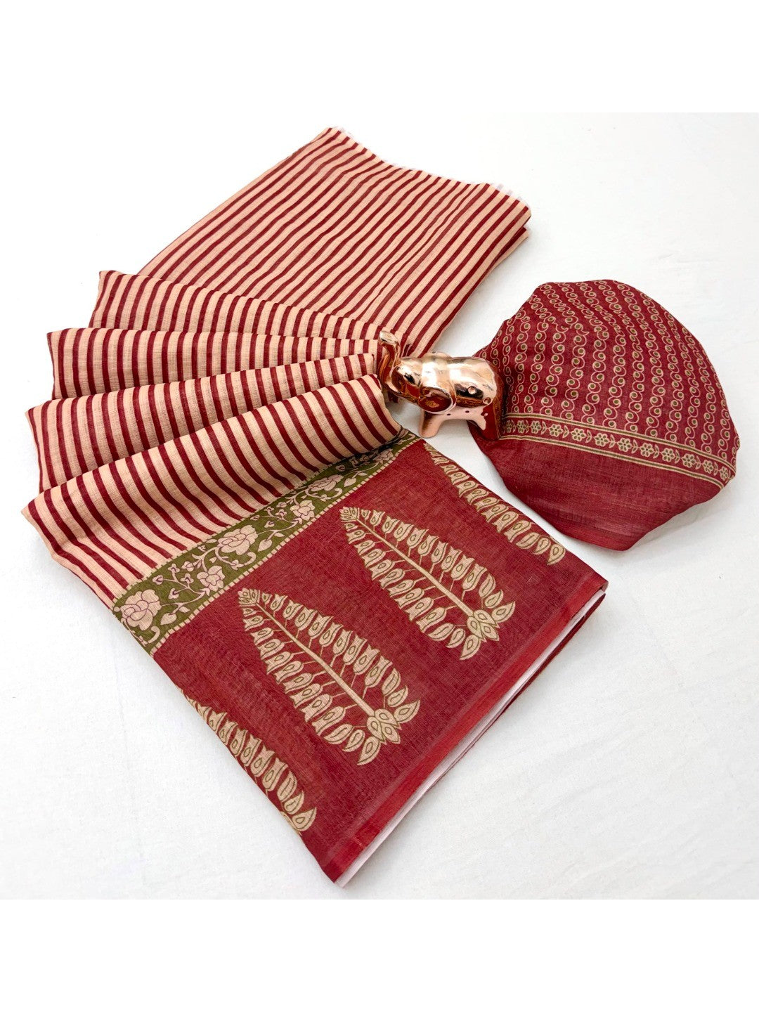 Peachmode Rust Soft Linen Saree - Lisa Linen - Image 3