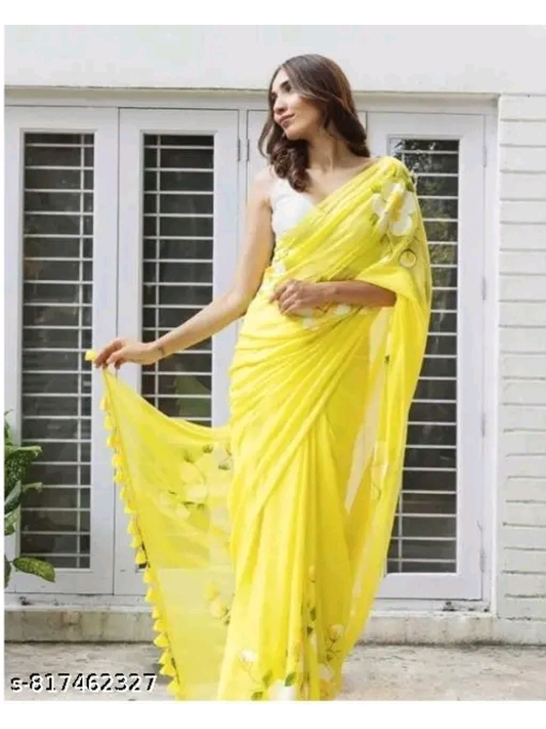 Included product 2: Peachmode Yellow Linen Floral Printed Saree (RAJT-7858-YELLOW) - original product photograph
