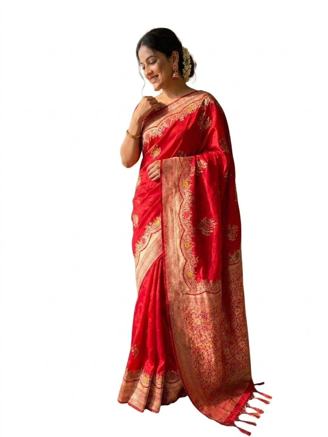 Peachmode Red Khadi Crepe Georgette Woven Saree - Image 5