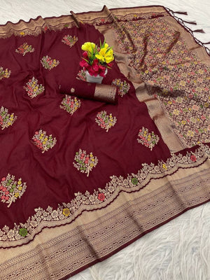 Peachmode Wine Khadi Crepe Georgette Woven Saree - Image 2