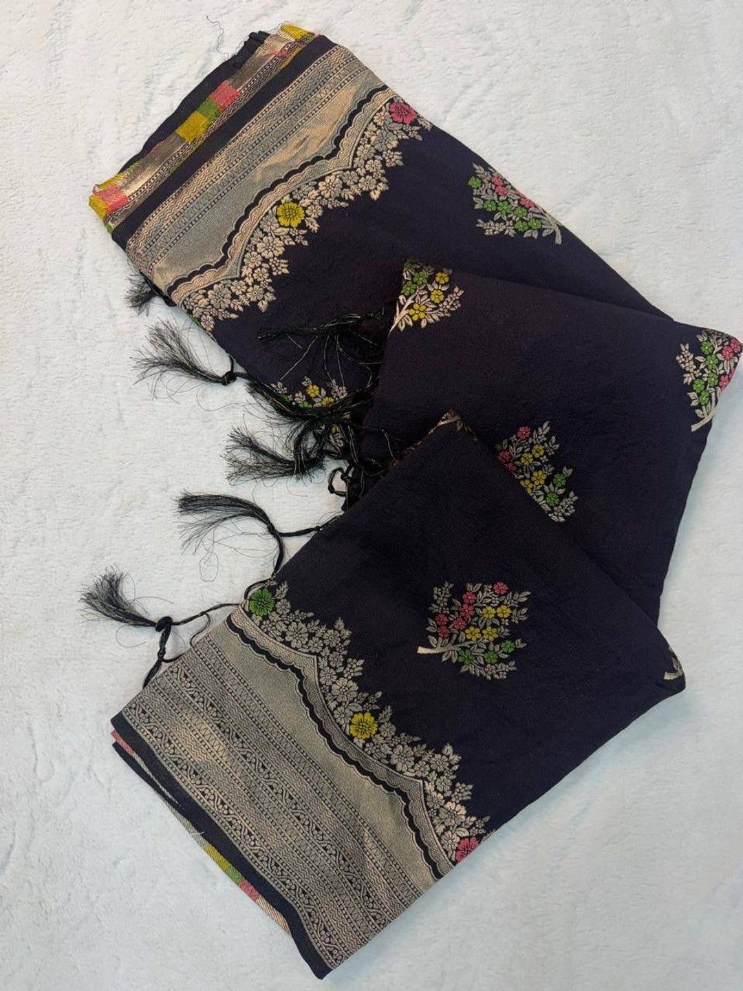 Peachmode Black Khadi Crepe Georgette Woven Saree - Image 2