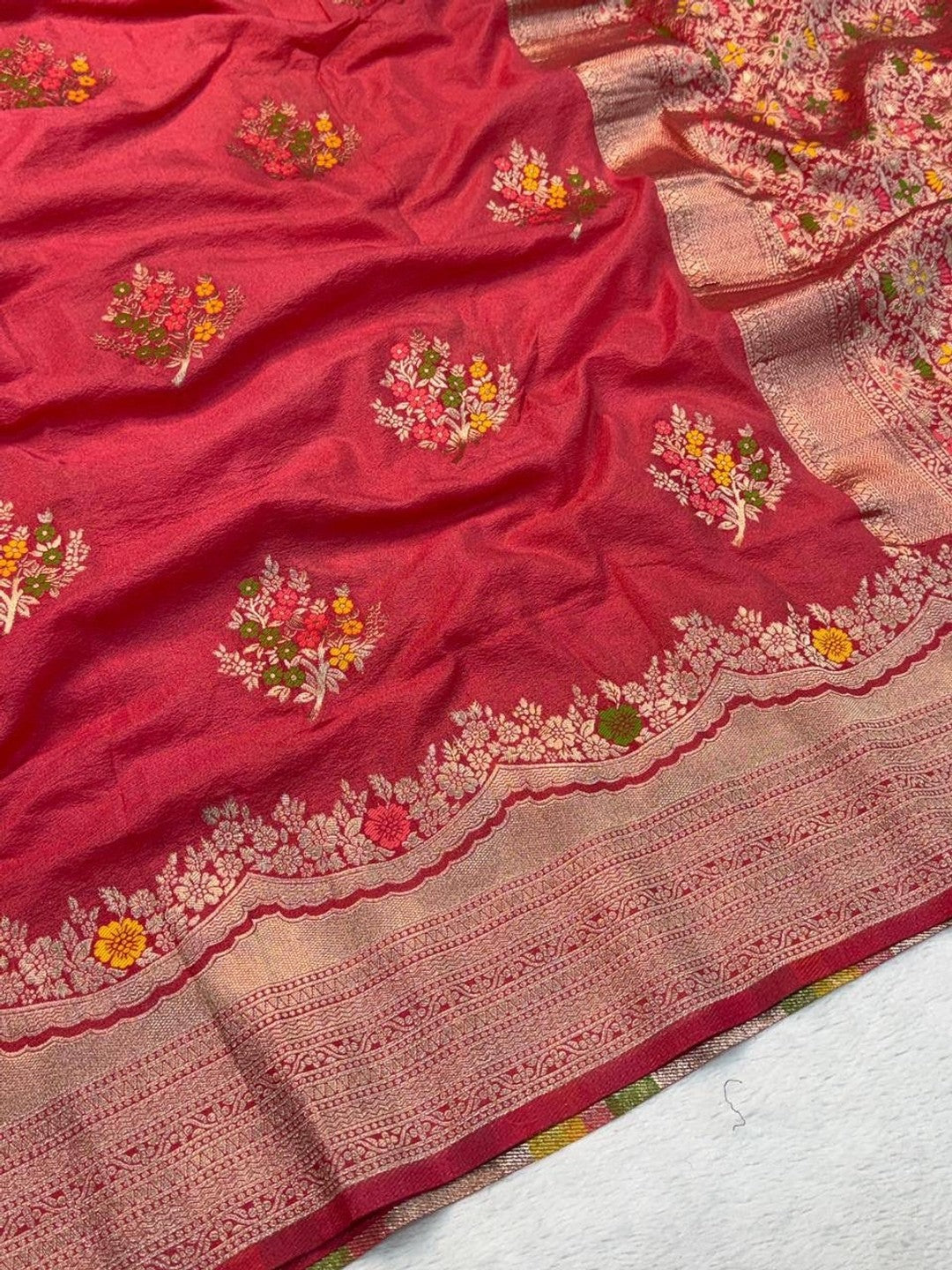 Peachmode Pink Khadi Crepe Georgette Woven Saree - Image 2