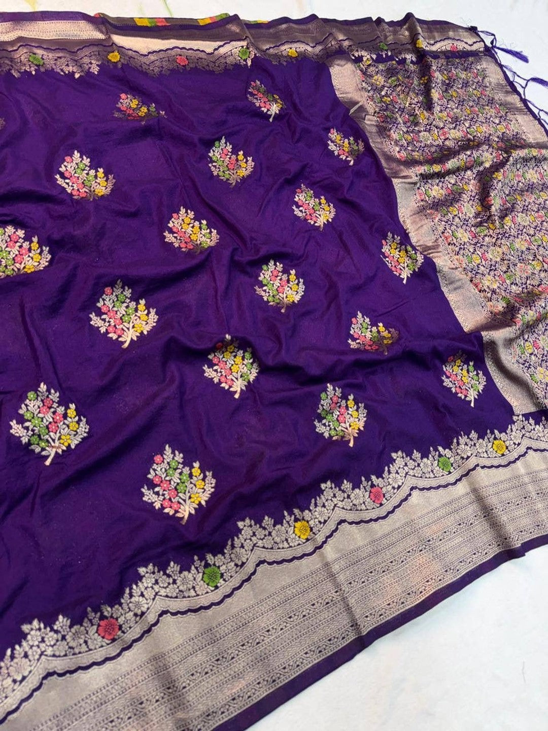Peachmode Purple Khadi Crepe Georgette Woven Saree - Image 2
