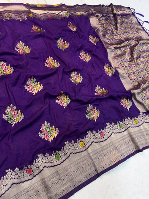 Peachmode Purple Khadi Crepe Georgette Woven Saree - Image 2