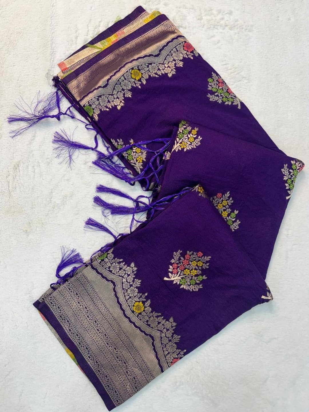 Peachmode Purple Khadi Crepe Georgette Woven Saree - Image 4