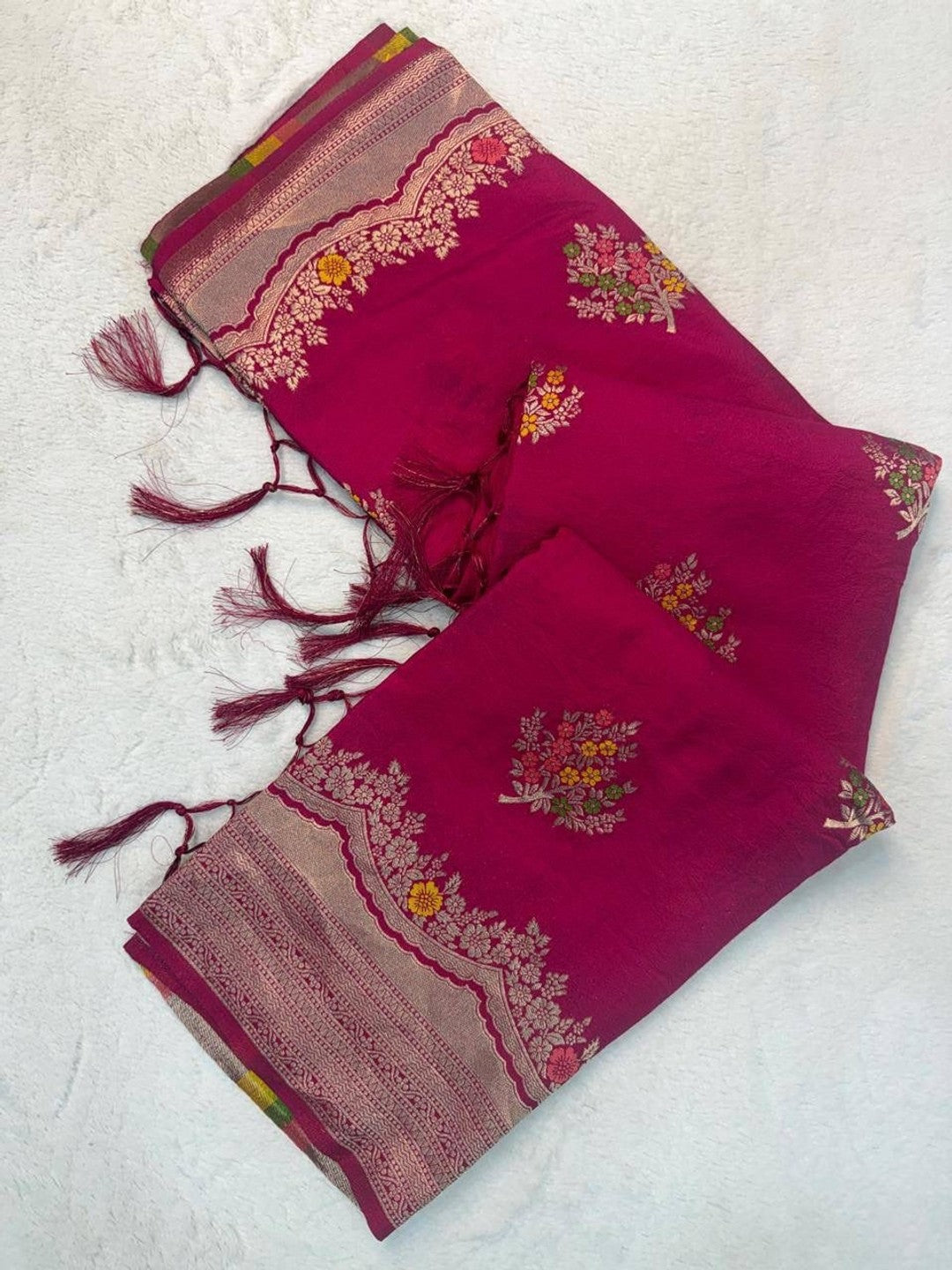 Peachmode Magenta Khadi Crepe Georgette Woven Saree - Image 2