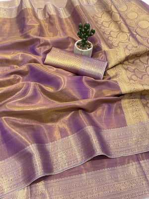 Peachmode Lavender Banarasi Tissue Silk Zari Saree - Image 2