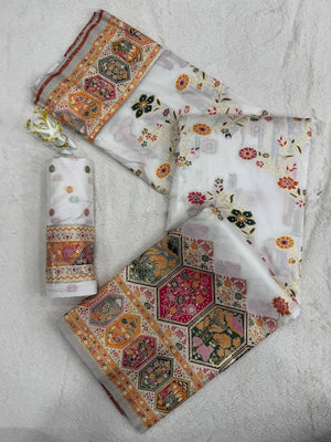 Peachmode Cream Rajwadi Pashmina Silk Woven Saree - Image 2