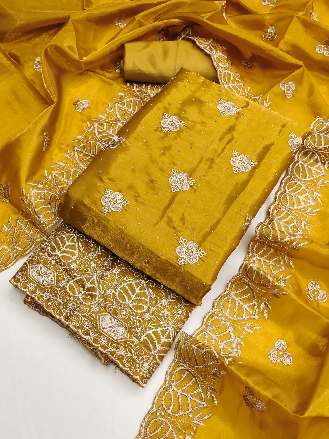 Peachmode Yellow Silk Blend Dress Material with Ethnic Motifs - Image 6