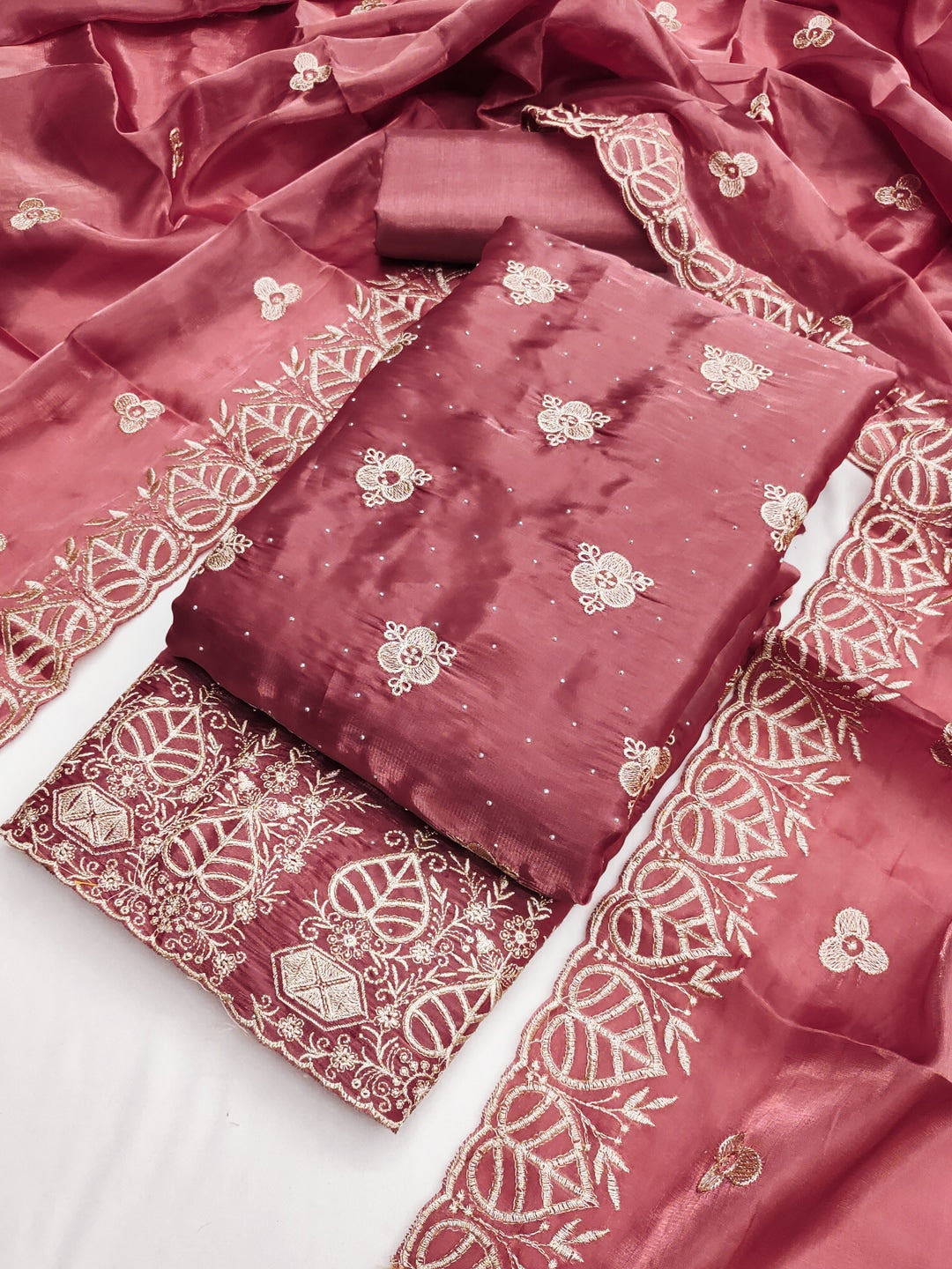 Peachmode Mauve Silk Blend Dress Material with Ethnic Motifs - Image 1