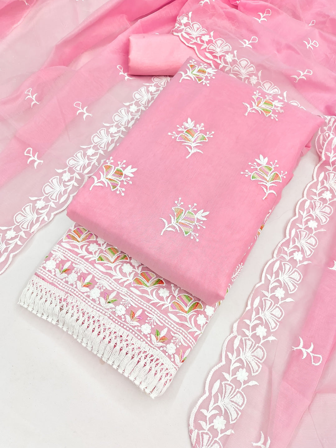 Peachmode Pink Chanderi Silk Dress Material with Ethnic Motifs - Image 1
