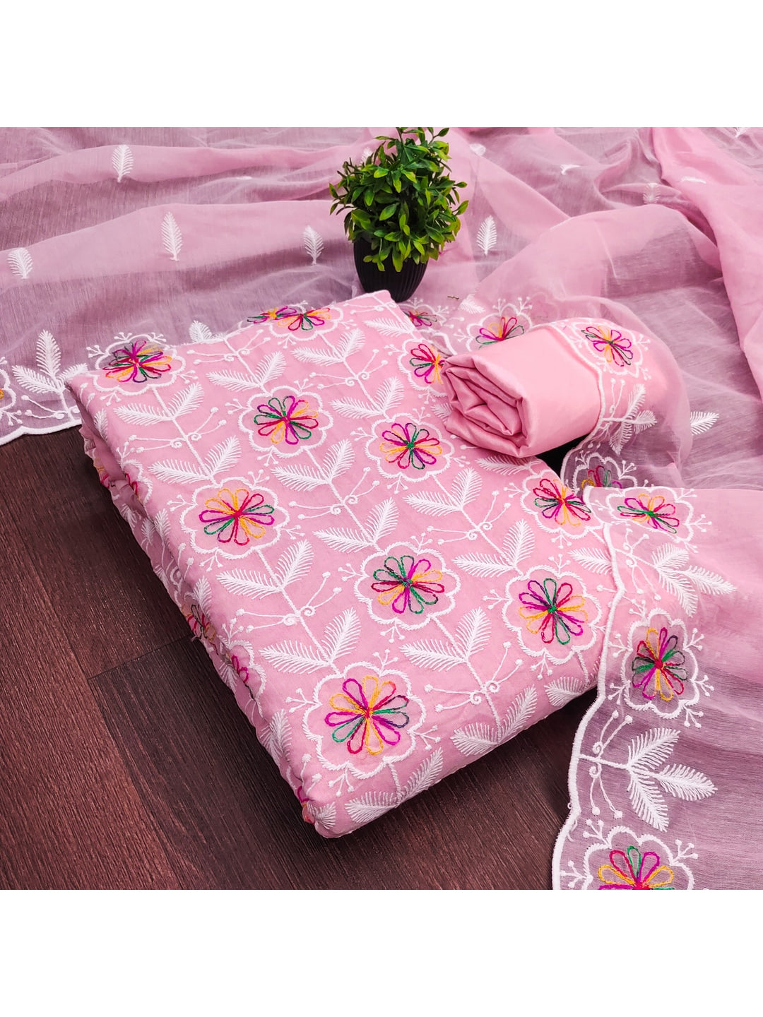 Peachmode Pink Chanderi Silk Dress Material with Ethnic Motifs - Image 4
