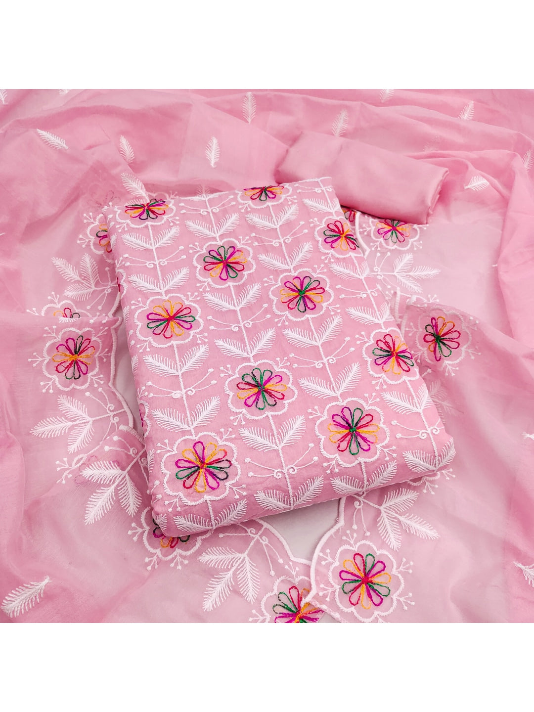 Peachmode Pink Chanderi Silk Dress Material with Ethnic Motifs - Image 1