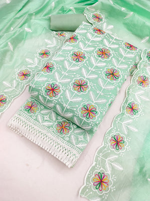 Peachmode Sea Green Chanderi Silk Dress Material with Ethnic Motifs - Image 1
