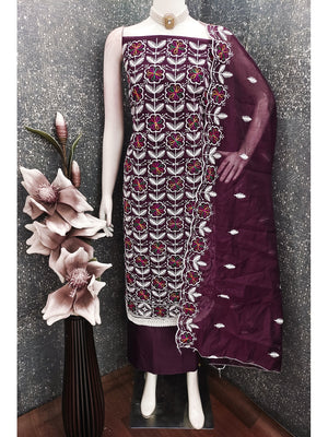 Peachmode Wine Chanderi Silk Dress Material with Ethnic Motifs - Image 2