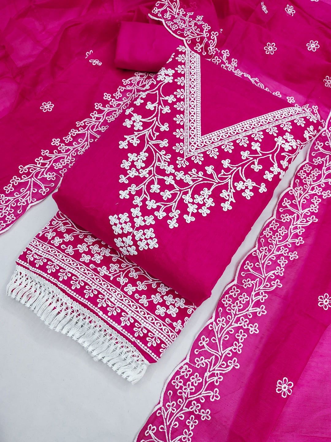 Peachmode Magenta Chanderi Cotton Dress Material with Ethnic Motifs - Image 5